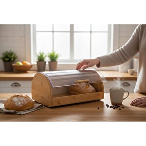 Kapaklı Bambu Ekmek Saklama Kutusu Dolabı - Bambu Ekmeklik