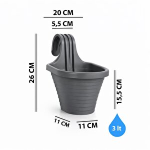 So-tom3 Tombik Askılı Balkon Saksı 3 Litre No: 3 Antrasit