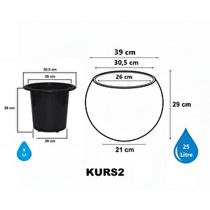 So-kurs2 Dekoratif Küre Yuvarlak Saksı İç Kovalı 25 Litre No: 2 Antrasit