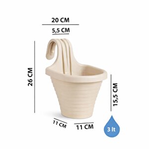 So-tom3 Tombik Askılı Balkon Saksı 3 Lt Kirli Beyaz 6 Adet