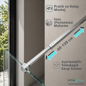 Mone Seperatör Duşakabin 6mm Şeffaf Cam - Parlak Profil Sabit Panel 80 cm
