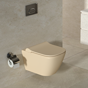 Luna Kanalsız Mat Cappucino Asma Klozet Ln5610c, Luna Mat Cappucino Duroplast Yavaş Kapak