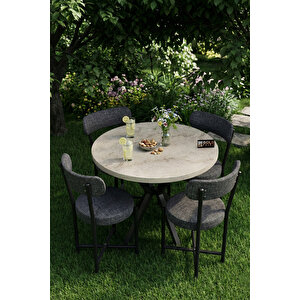 Mutfak Masası 4 Sandalyeli Set 90 Çap Yuvarlak Cafe Balkon Ofis Masa Yemek Takımı Teddy 9863 Antrast