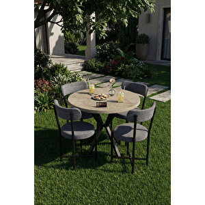 Mutfak Masası 4 Sandalyeli Set 90 Çap Yuvarlak Cafe Balkon Ofis Masa Yemek Takımı Teddy 9863 Antrast