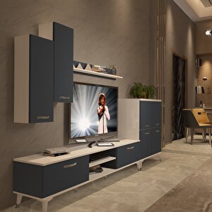 Eko 6 Mdf Dvd Silver Tv Ünitesi Tv Sehpası - Beyaz Antrasit Beyaz - Antrasit