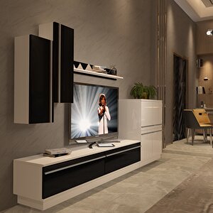 Eko 6b Mdf Std Tv Ünitesi Tv Sehpası - Beyaz Siyah Beyaz - Siyah