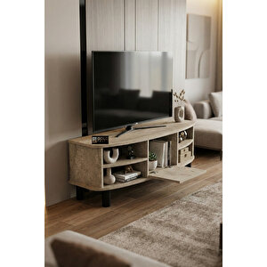 Tv Sehpası 136 Cm Kapaklı Raflı Çok Amaçlı Televizyon Ünitesi Salon Oturma Odası Vienna