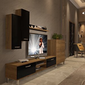Eko 6 Mdf Dvd Krom Ayaklı Tv Ünitesi Tv Sehpası - Pera Siyah Pera Siyah