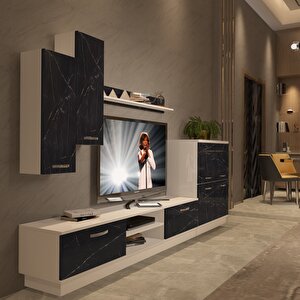Eko 6b Mdf Dvd Tv Ünitesi Tv Sehpası - Beyaz Siyah Mermer Beyaz Siyah Mermer