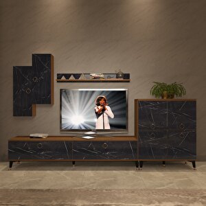 Eko 6 Mdf Std Gold Tv Ünitesi Tv Sehpası - Ceviz Siyah Mermer Ceviz Siyah Mermer