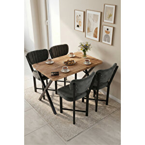 Mutfak Masası 4 Sandalyeli Set 110x70 Cm Modern Masa Takımı Cafe Balkon Ofis Masa Elma 9884 Gri