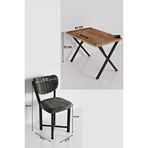 Mutfak Masası 4 Sandalyeli Set 110x70 Cm Modern Masa Takımı Cafe Balkon Ofis Masa Elma 9884 Gri