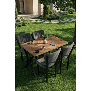 Mutfak Masası 4 Sandalyeli Set 110x70 Cm Modern Masa Takımı Cafe Balkon Ofis Masa Elma 9884 Gri