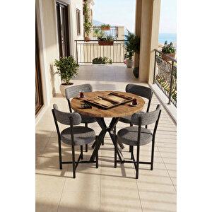 Mutfak Masası 4 Sandalyeli Set 90 Çap Yuvarlak Cafe Balkon Ofis Masa Yemek Takımı Teddy 9861 Antrast
