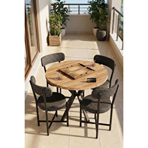 Mutfak Masası 4 Sandalyeli Set 90 Çap Yuvarlak Cafe Balkon Ofis Masa Yemek Takımı Teddy 9861 Antrast