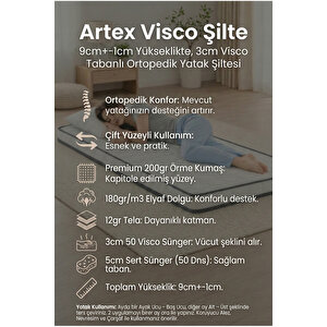 Visco Şilte 100x200 Yer Yatağı Aloe 9 +-1cm Cm Ped Yatak Şiltesi Pedi Topper Mattress