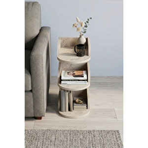 Yan Sehpa Modern 3 Katlı Kitaplıklı Çok Amaçlı Dekoratif Sehpa Minimal Tasarım 6103 Traverten