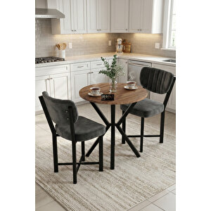 Mutfak Masası 70 Çap Yuvarlak Masa 2 Sandalyeli Modern Balkon Cafe Seti Elma 9844 Gri