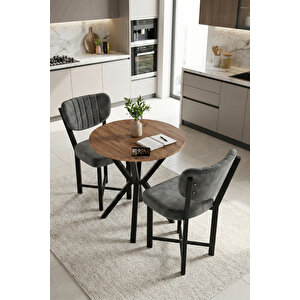 Mutfak Masası 70 Çap Yuvarlak Masa 2 Sandalyeli Modern Balkon Cafe Seti Elma 9844 Gri
