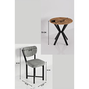 Mutfak Masası 70 Çap Yuvarlak Masa 2 Sandalyeli Modern Balkon Cafe Seti Elma 9844 Gri