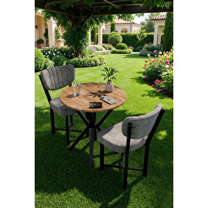 Mutfak Masası 70 Çap Yuvarlak Masa 2 Sandalyeli Modern Balkon Cafe Seti Elma 9844 Gri