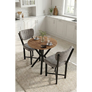 Mutfak Masası 70 Çap Yuvarlak Masa 2 Sandalyeli Modern Balkon Cafe Seti Elma 9844 Gri