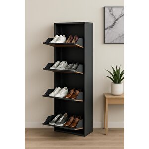 4'lü Antrasi̇t Ahşap Desenli̇ Metal Ayakkabilik