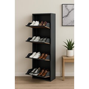 4'lü Ki̇li̇tli̇ Antrasi̇t Ahşap Desenli̇ Metal Ayakkabilik