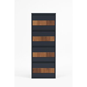 4'lü Ki̇li̇tli̇ Antrasi̇t Ahşap Desenli̇ Metal Ayakkabilik