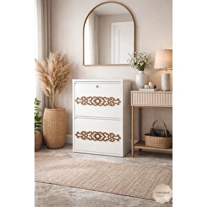 2'li̇ Ki̇li̇tli̇ Beyaz Yildiz Ahşap Desenli̇ Metal Ayakkabilik