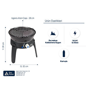 Cadac Safari Chef 30 Hp Kartuşlu Gazlı Barbekü - Portatif Kamp & Karavan Mangalı, 4 Pişirme Yüzeyli