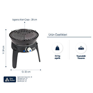 Cadac Safari Chef 30 Hp Kartuşlu Gazlı Barbekü - Portatif Kamp & Karavan Mangalı, 4 Pişirme Yüzeyli