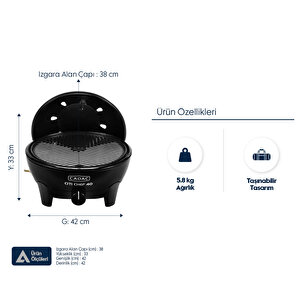 Cadac Citi Chef 40 Siyah Gazlı Barbekü - Taşınabilir Kamp Ve Piknik Mangalı, 40 Cm