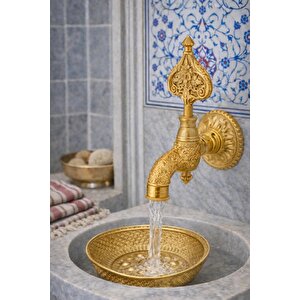 İşlemeli Perlatörlü Duvar Tipi Hamam Kurna Osmanlı Musluğu Altın Gold