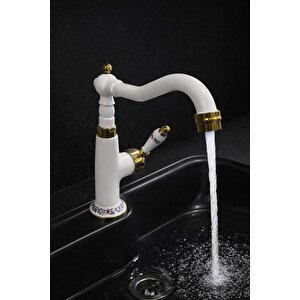 Rustik Seramikli Beyaz Lavabo Bataryası Modern Şık Tasarım
