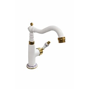 Rustik Seramikli Beyaz Lavabo Bataryası Modern Şık Tasarım