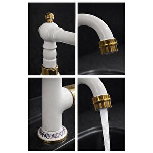 Rustik Seramikli Beyaz Lavabo Bataryası Modern Şık Tasarım