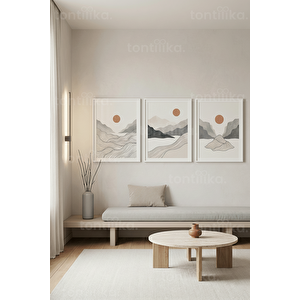 Minimalist Soyut Doğa Manzaraları 3’lü Ahşap Çerçeveli Tablo Seti 50 x 70 cm
