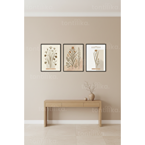 Modern Botanik Minimalist 3’lü Ahşap Çerçeveli Tablo Seti 21x30 cm