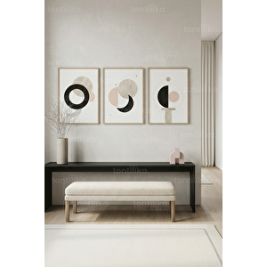 Modern Minimalist Geometrik Soyut 3’lü Ahşap Çerçeveli Tablo Seti 30x42 cm
