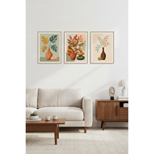 Modern Botanik 3’lü Ahşap Çerçeveli Tablo Seti 50 x 70 cm