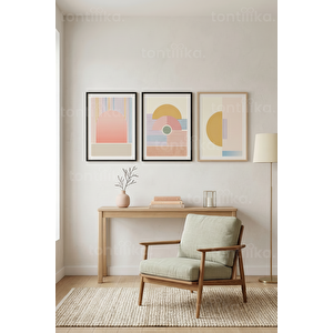Geometrik Pastel Uyum 3’lü Ahşap Çerçeveli Tablo Seti 50 x 70 cm