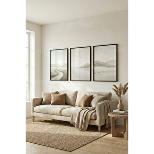 Doğal Huzur Veren Soyut Doğa 3’lü Ahşap Çerçeveli Tablo Seti 21x30 cm
