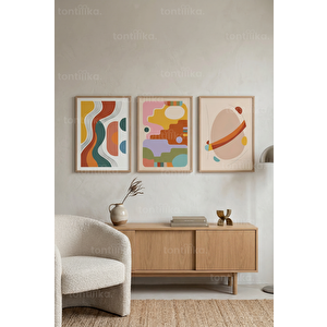 Modern Soyut Sanat Koleksiyonu 3’lü Ahşap Çerçeveli Tablo Seti 21x30 cm