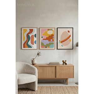 Modern Soyut Sanat Koleksiyonu 3’lü Ahşap Çerçeveli Tablo Seti 50 x 70 cm
