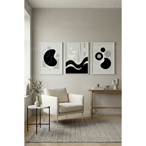 Modern Soyut Geometrik Formlar 3’lü Ahşap Çerçeveli Tablo Seti 30x42 cm