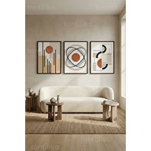Modern Geometrik Uyum 3’lü Ahşap Çerçeveli Tablo Seti 30x42 cm