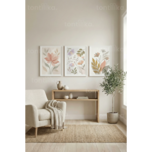 Doğal Botanik Huzur 3’lü Ahşap Çerçeveli Tablo Seti 50 x 70 cm