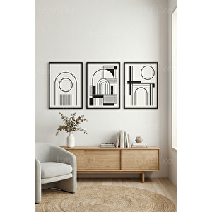 Modern Minimalist Soyut Geometrik Çizgiler 3’lü Ahşap Çerçeveli Tablo Seti 50 x 70 cm