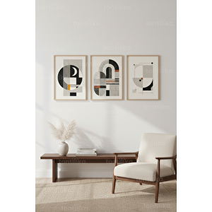 Modern Soyut Geometrik Renk Blokları 3’lü Ahşap Çerçeveli Tablo Seti 21x30 cm